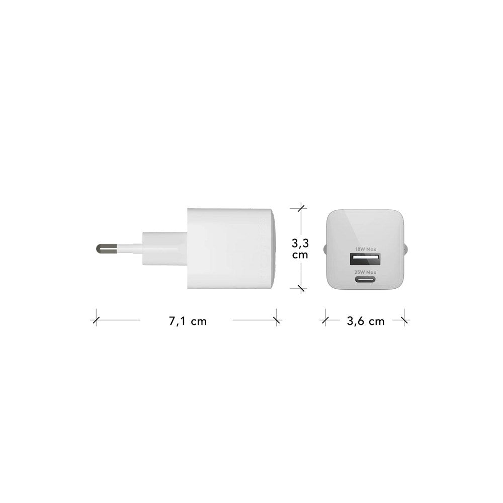 dbramante1928 - EU Vægoplader - 1 x USB-C 25W/1 x USB-A 18W - Hvid