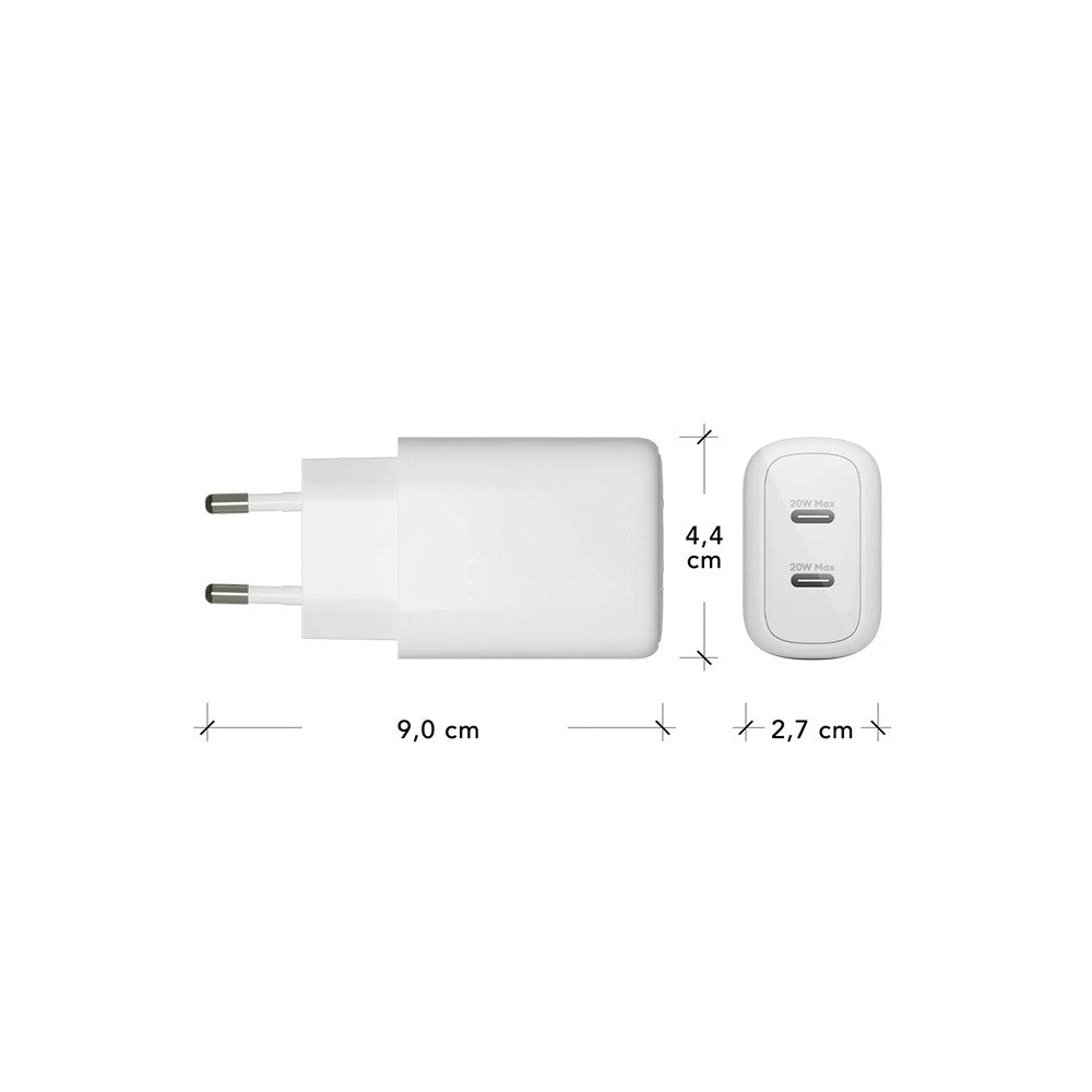 dbramante1928 - EU Vægoplader - 2 x USB-C 20W - Hvid