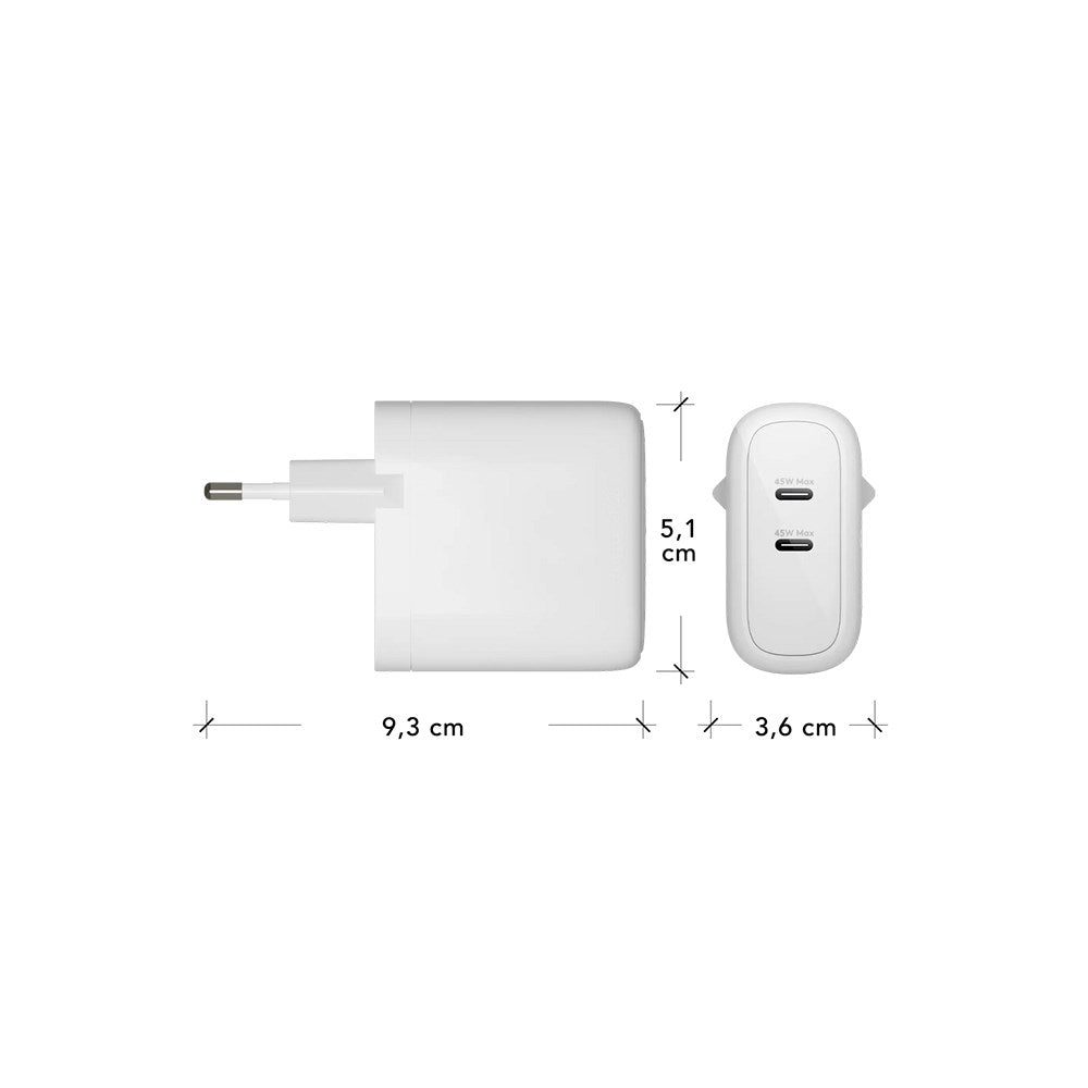 dbramante1928 - EU Vægoplader - 2 x USB-C 45W - Hvid