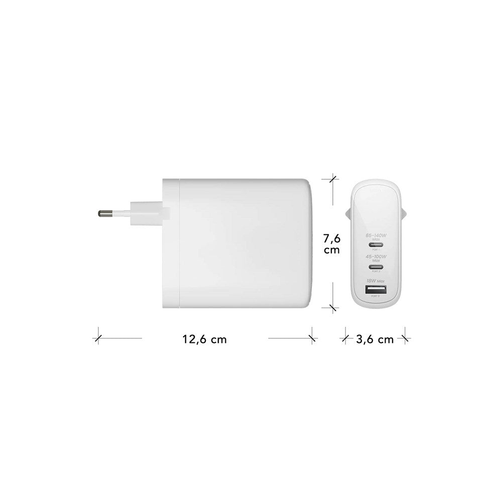 dbramante1928 - EU Vægoplader - 2 x USB-C 65-140W/45-100W/1 x USB-A 18W - Hvid