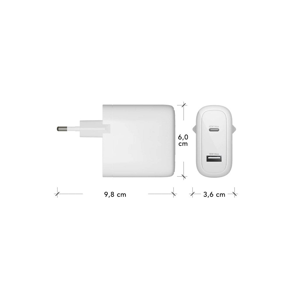 dbramante1928 - EU Vægoplader - 1 x USB-C 65W/1 x USB-A 18W - Hvid