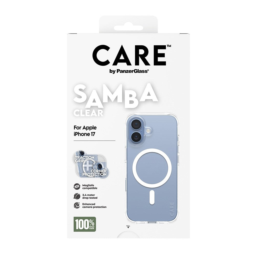 iPhone 17 CARE by PanzerGlass Fashionable Samba Mobil Cover - MagSafe Kompatibel - Transparent