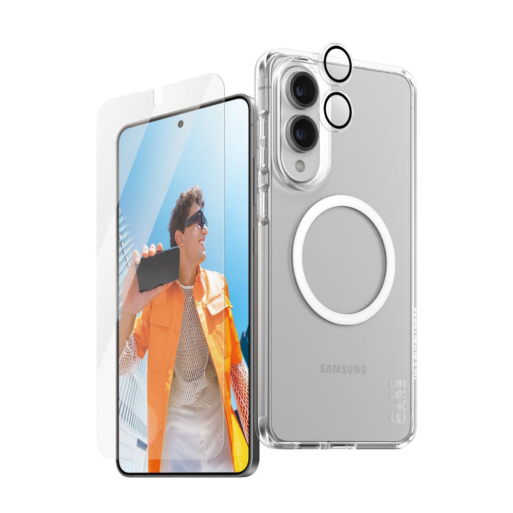 CARE by PanzerGlass - Samsung Galaxy S25 Edge - 3-i-1 FLAGSHIP Bundle - Cover / Skærmbeskyttelse (UWF) / Kamerabeskyttelse - Gennemsigtig / Hvid