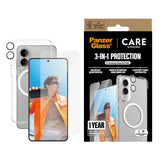 CARE by PanzerGlass - Samsung Galaxy S25 Edge - 3-i-1 FLAGSHIP Bundle - Cover / Skærmbeskyttelse (UWF) / Kamerabeskyttelse - Gennemsigtig / Hvid