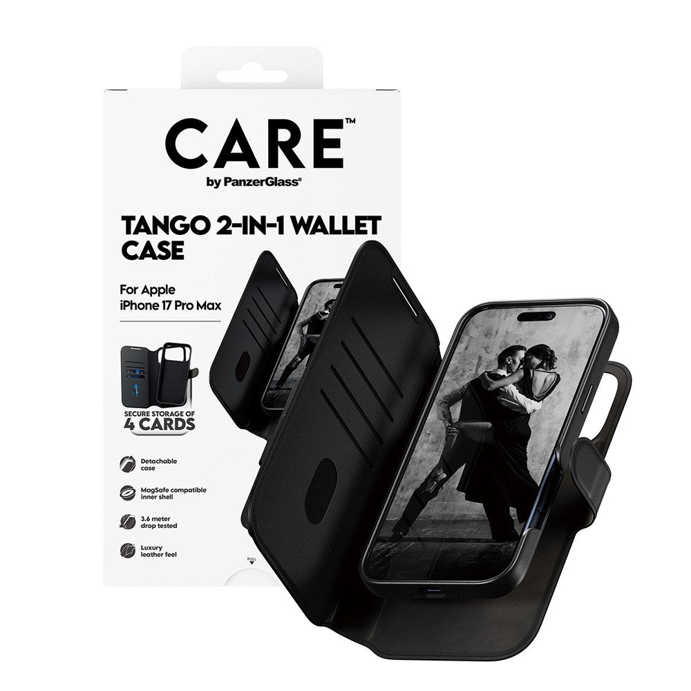 iPhone 17 Pro Max CARE by PanzerGlass Feature Tango 2-in-1 Mobil Cover m. Kortholder - Sort