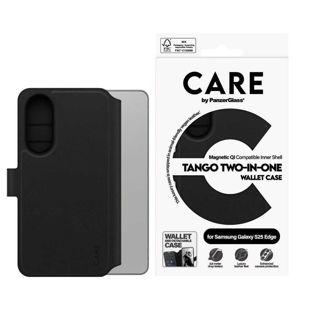 Samsung Galaxy S25 Edge CARE by PanzerGlass Feature Tango 2-in-1 m. Pung Mobil Cover - Sort