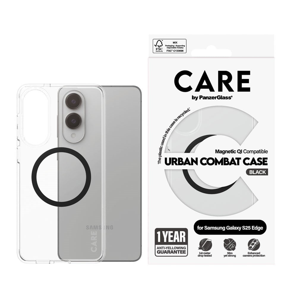 Samsung Galaxy S25 Edge CARE by PanzerGlass FLAGSHIP Urban Combat Case - MagSafe Kompatibel - Transparent / Black