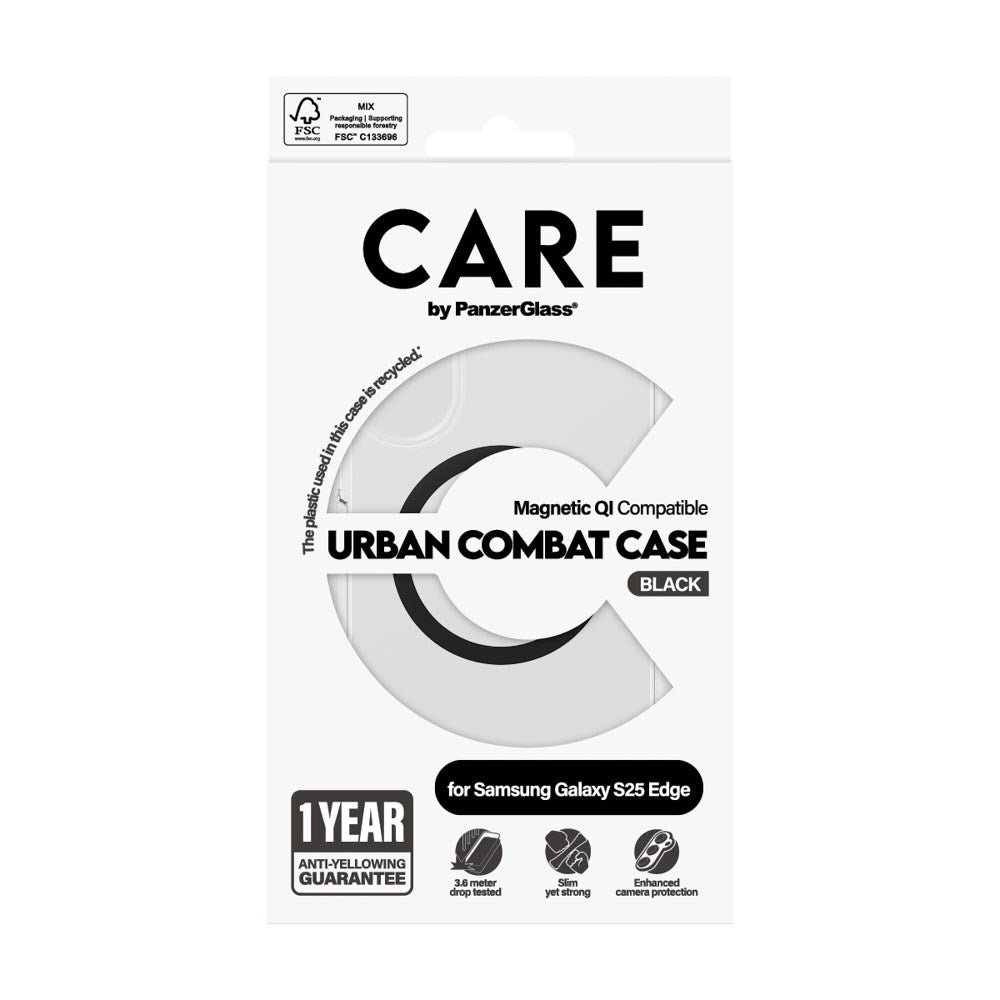 Samsung Galaxy S25 Edge CARE by PanzerGlass FLAGSHIP Urban Combat Case - MagSafe Kompatibel - Transparent / Black