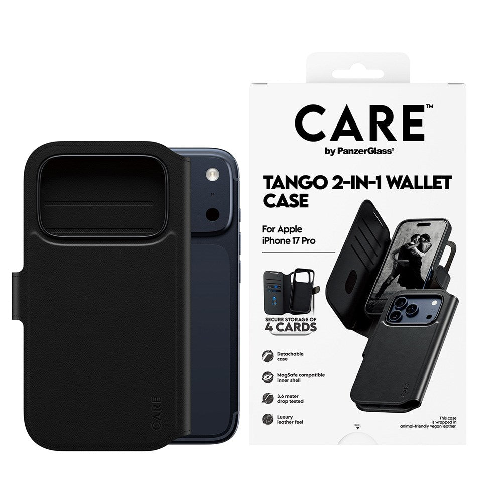iPhone 17 Pro CARE by PanzerGlass Feature Tango 2-in-1 Mobil Cover m. Kortholder - Sort