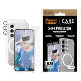 CARE by PanzerGlass - Samsung Galaxy S25+ (Plus) - 3-i-1 FLAGSHIP Bundle - Cover / Skærmbeskyttelse (UWF) / Kamerabeskyttelse - Gennemsigtig