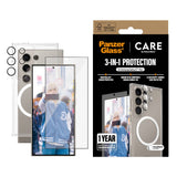 CARE by PanzerGlass - Samsung Galaxy S25 Ultra - 3-i-1 FLAGSHIP Bundle - Cover / Skærmbeskyttelse (UWF) / Kamerabeskyttelse - Gennemsigtig