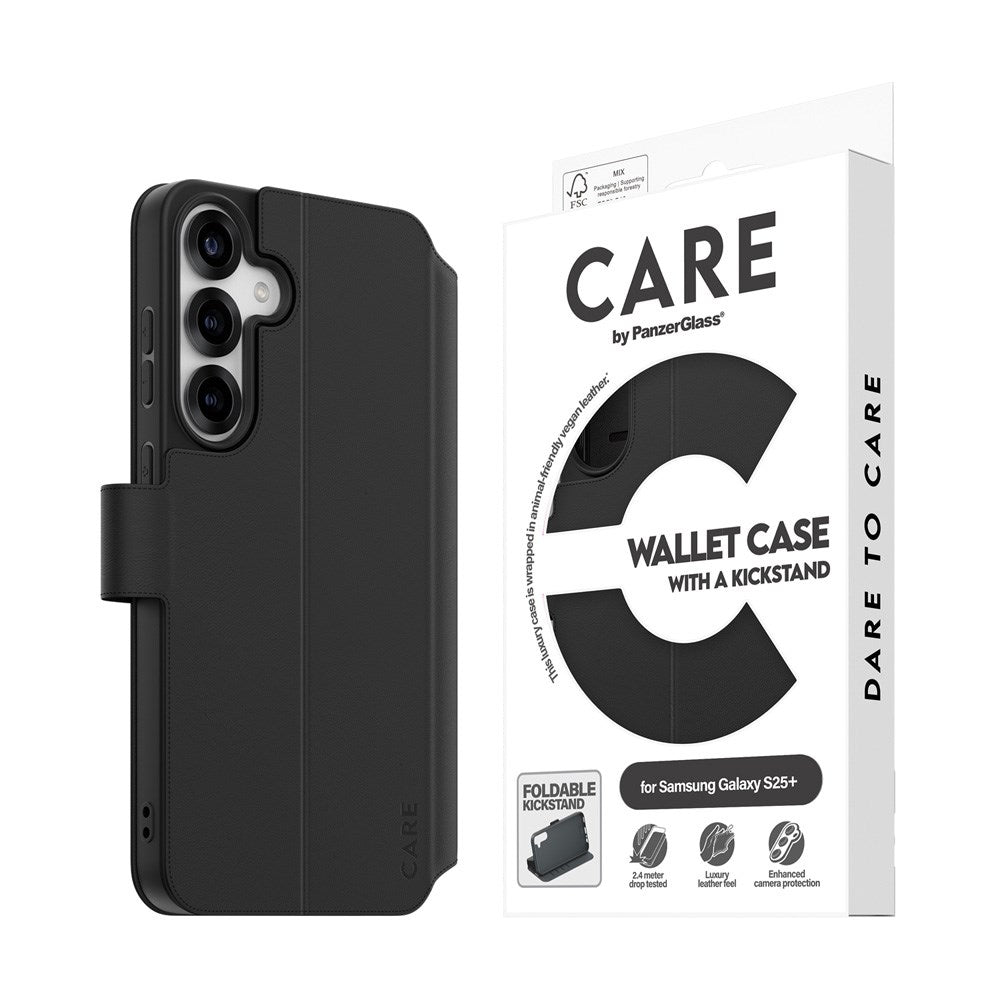 CARE by PanzerGlass Samsung Galaxy S25+ (Plus) Feature Wallet Case m. Ståfunktion og Kortholder - Sort