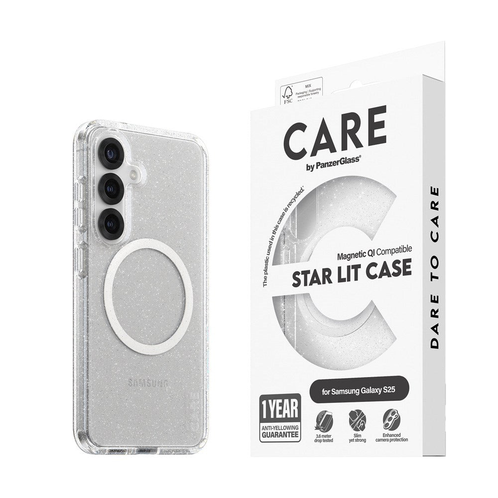 Samsung Galaxy S25 CARE by PanzerGlass FLAGSHIP Urban Combat Case - Qi Kompatibel - Star Lit / Hvid