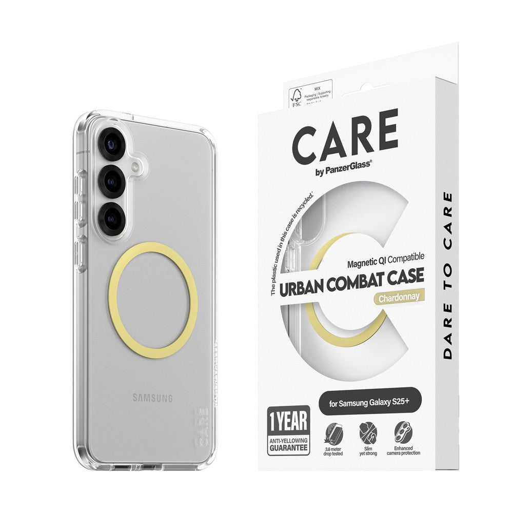 Samsung Galaxy S25+ (Plus) CARE by PanzerGlass FLAGSHIP Urban Combat Case - Qi Kompatibel - Gennemsigtig / Chardonnay