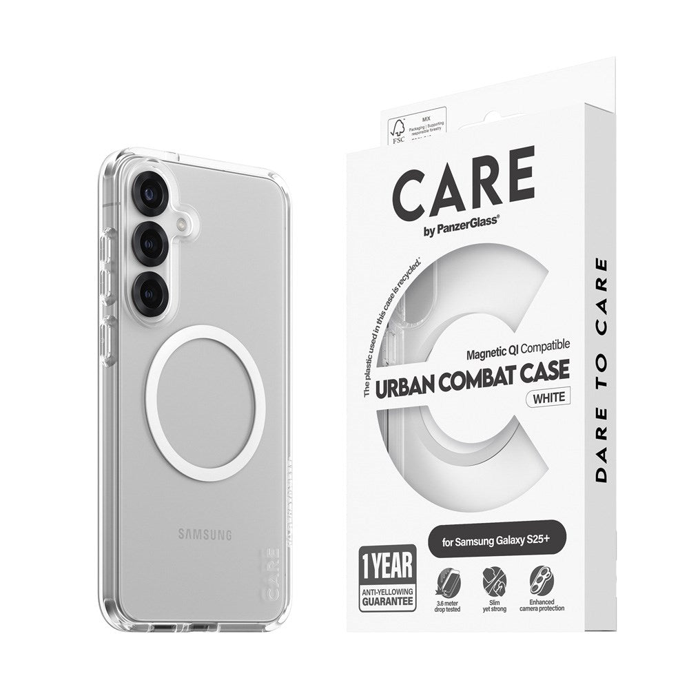 Samsung Galaxy S25+ (Plus) CARE by PanzerGlass FLAGSHIP Urban Combat Case - Qi Kompatibel - Gennemsigtig / White