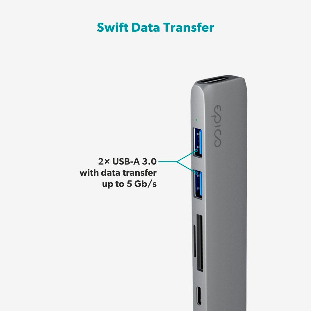 Epico 6-i-1 Aluminium 8K USB-C Hub - Space Grey