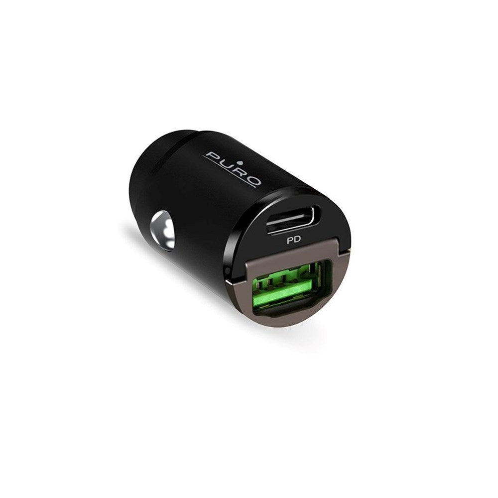 Puro PD 30W Mini Biloplader m. 1 x USB-A og 1 x USB-C Port - Sort