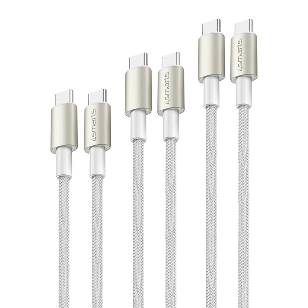 4smarts USB-C til USB-C PremiumCord - 3x USB-C til USB-C Kabel m. USB-C Adapter & Forlænger - Hvid