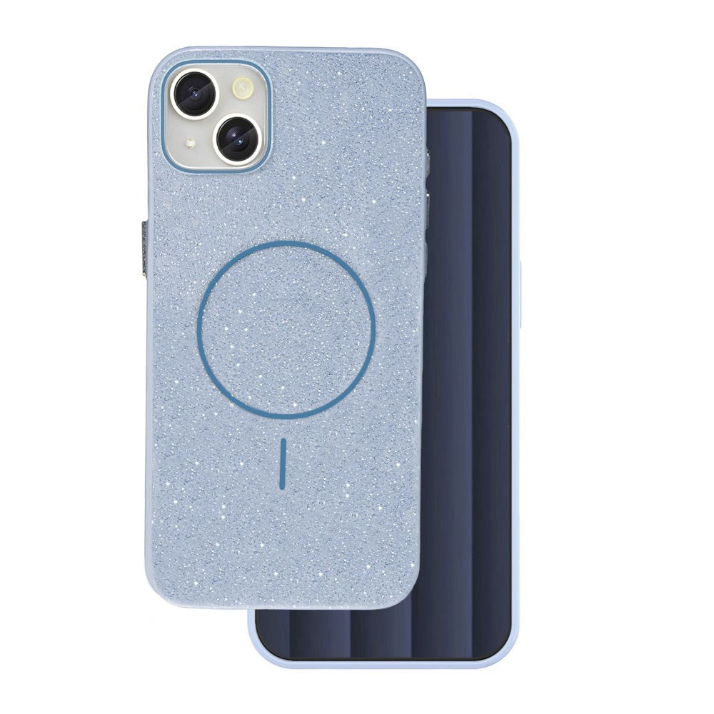 iPhone 15 Glitter Thin Mobil Cover - MagSafe Kompatibel - Lyseblå
