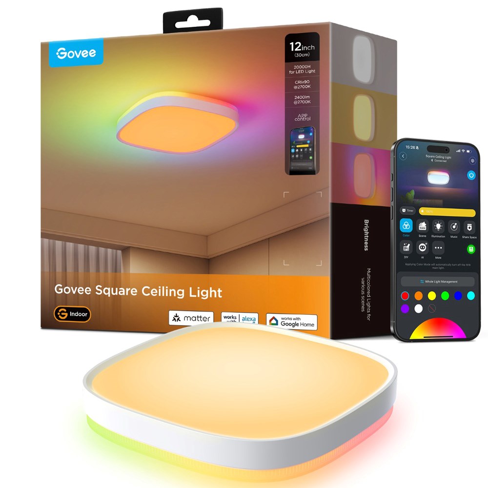 Govee - Square Smart Ceiling Light (Mål: 12") - Hvid