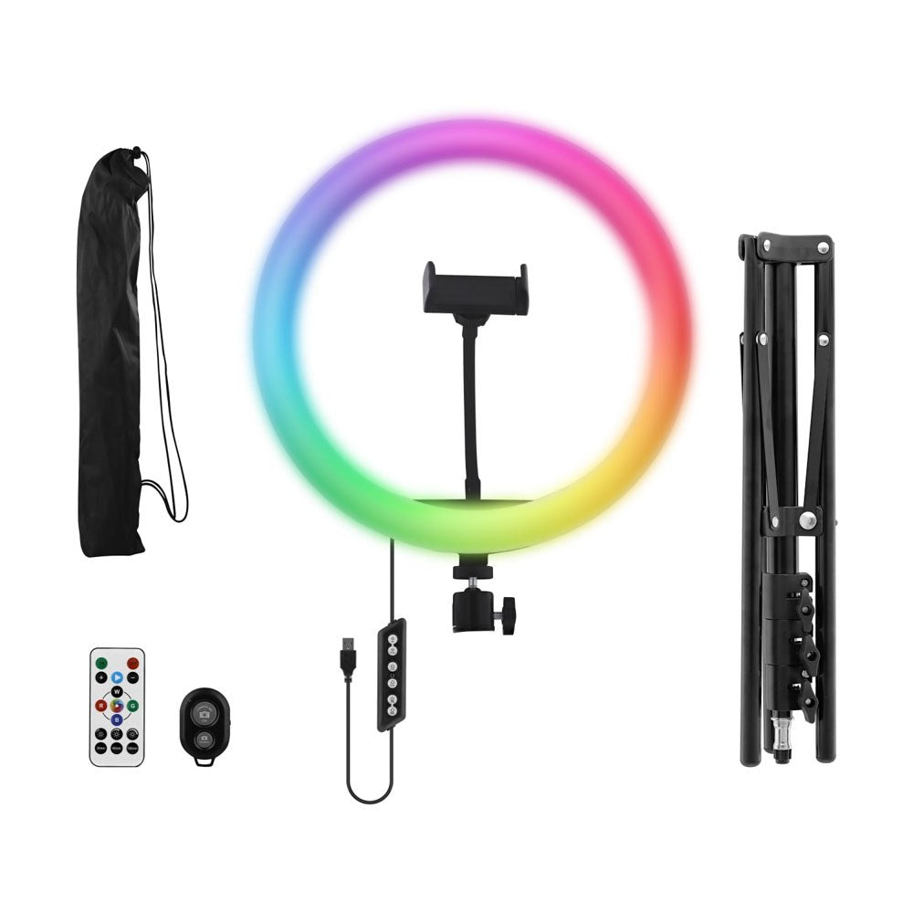T'NB Influence Pro 12" Multifarvet LED Ring Light inkl. Justerbar Tripod til Telefon - Sort - (DEMO)