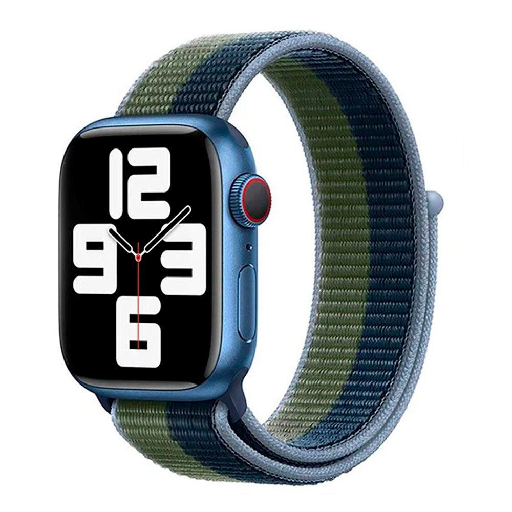 Apple Watch (42/44/SE/45/46/49mm) Nylon Rem Lippa - Grøn / Blå