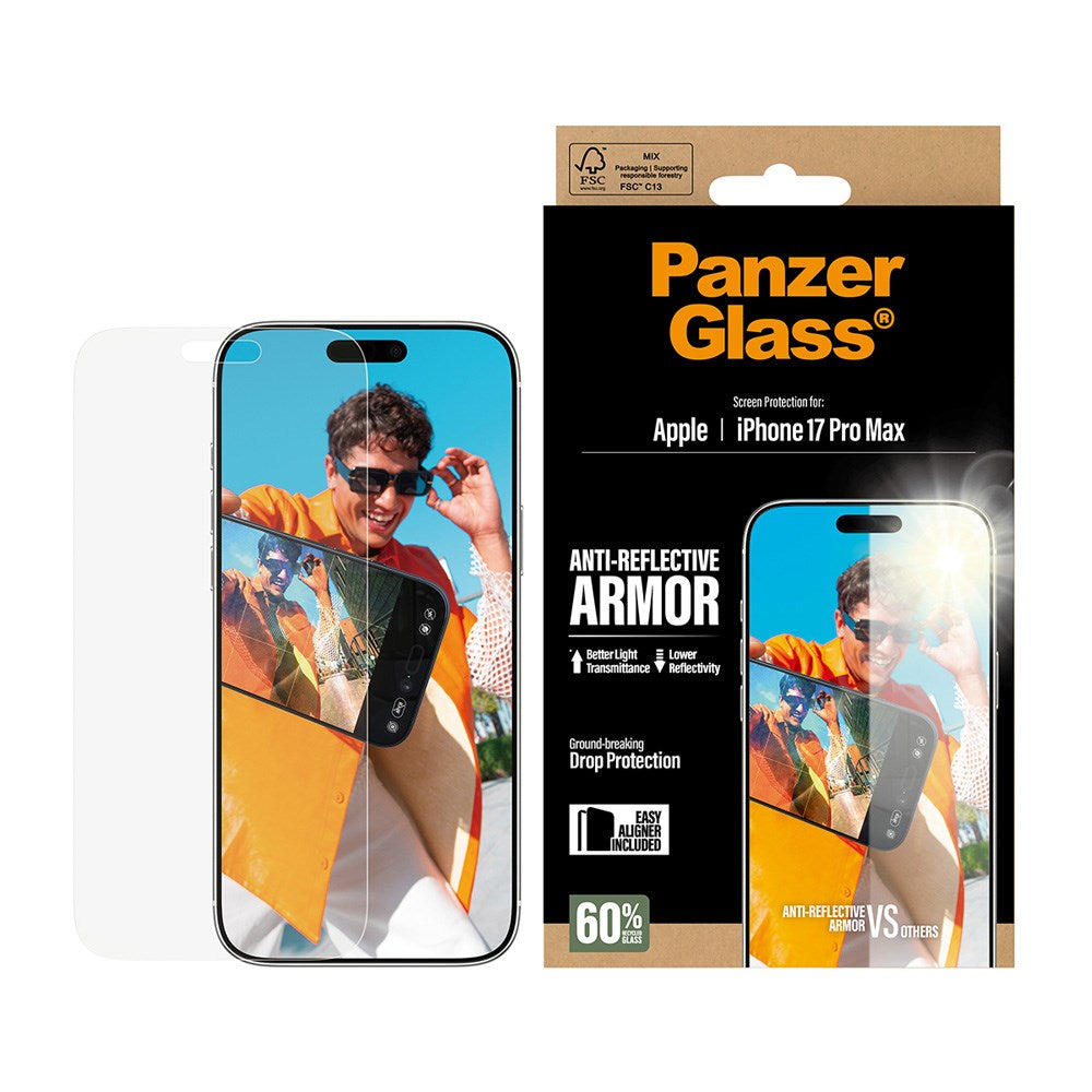 iPhone 17 Pro Max PanzerGlass Ultra Wide Fit Beskyttelsesglas m. EasyAligner - Anti-Reflective - Gennemsigtig