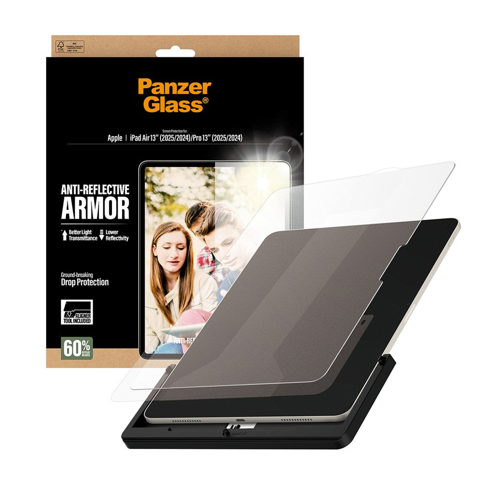 iPad Air 13" (2025 / 2024) / Pro 13" (2025 / 2024) - PanzerGlass Ultra-Wide Fit Anti-Reflective Armor Skærmbeskyttelsesglas m. Installationsramme - Gennemsigtig