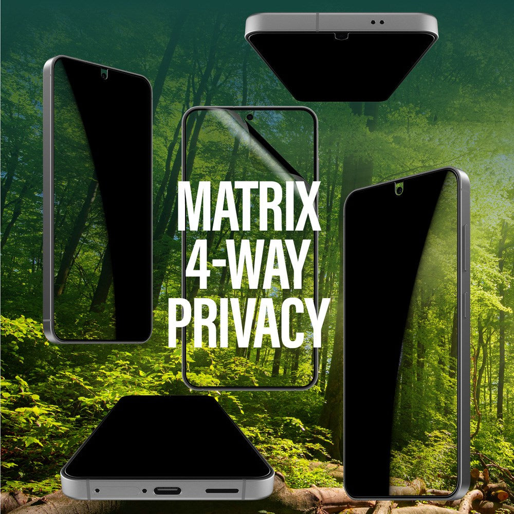 PanzerGlass Samsung Galaxy S25+ (Plus) Eco Matrix 4-Way Privacy Skærmbeskyttelse - Ultra Wide Fit - Alignerkit - Platinum Strength - Gennemsigtig