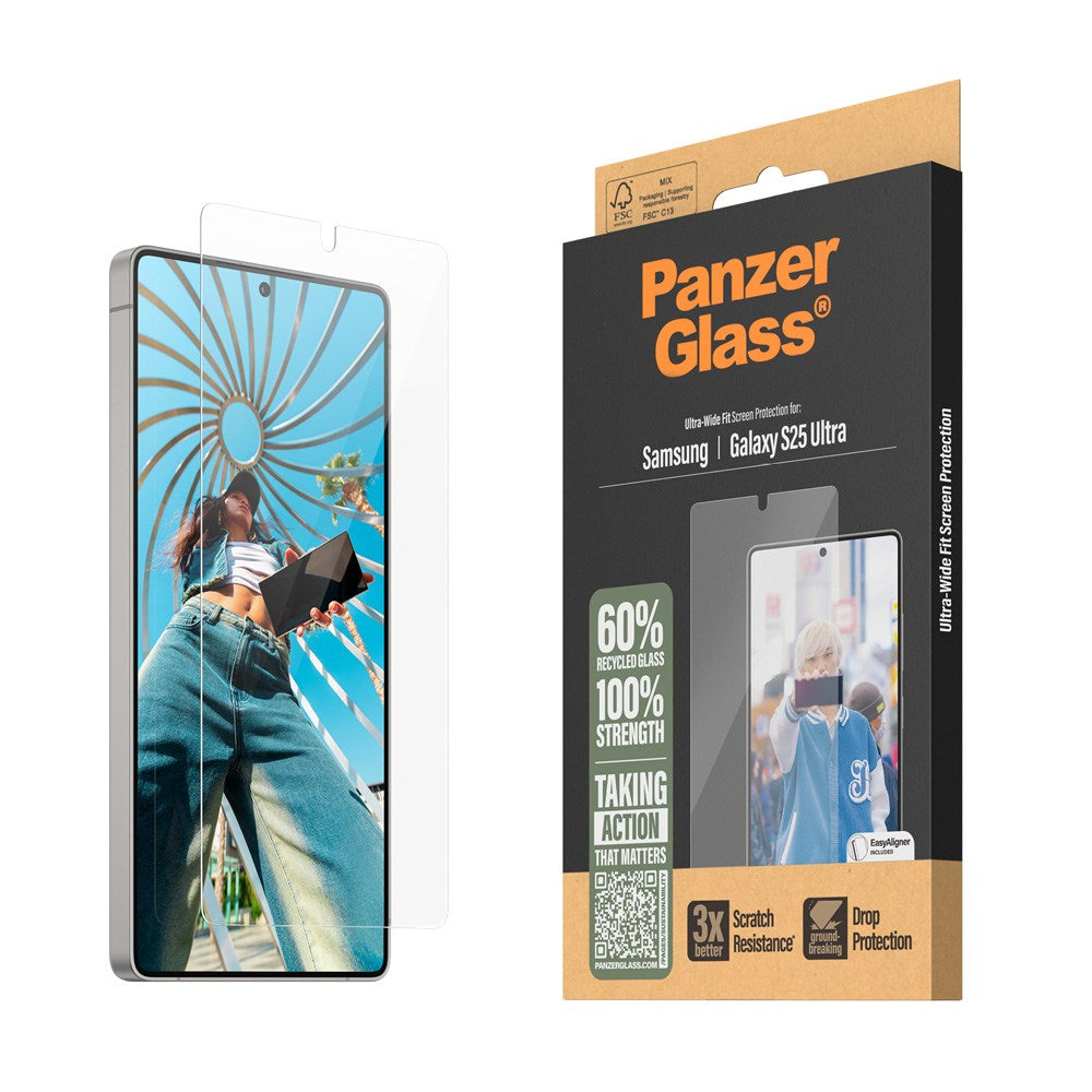 PanzerGlass Samsung Galaxy S25 Ultra Skærmbeskyttelsesglas - Ultra-Wide Fit - Gennemsigtig