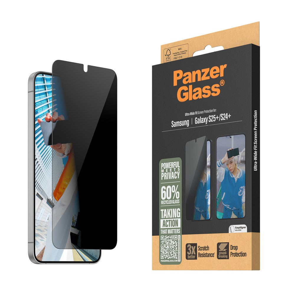 PanzerGlass - Samsung Galaxy S25+ (Plus) - Ultra-Wide Fit Skærmbeskyttelsesglas - Privacy Funktion - Gennemsigtig