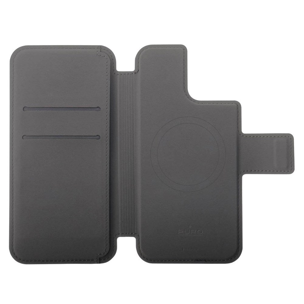 iPhone 12 / 12 Pro / 13 / 14 / 15 Puro Folio Cover med Kortholder - MagSafe Kompatibel - Sort