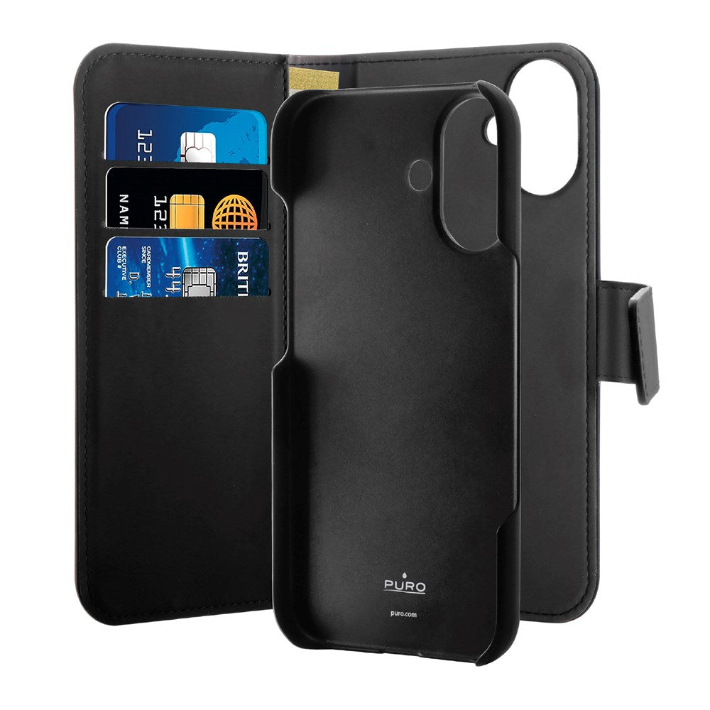 PURO 2-i-1 Kunstlæder Flip Cover - iPhone 16 Plus - Sort