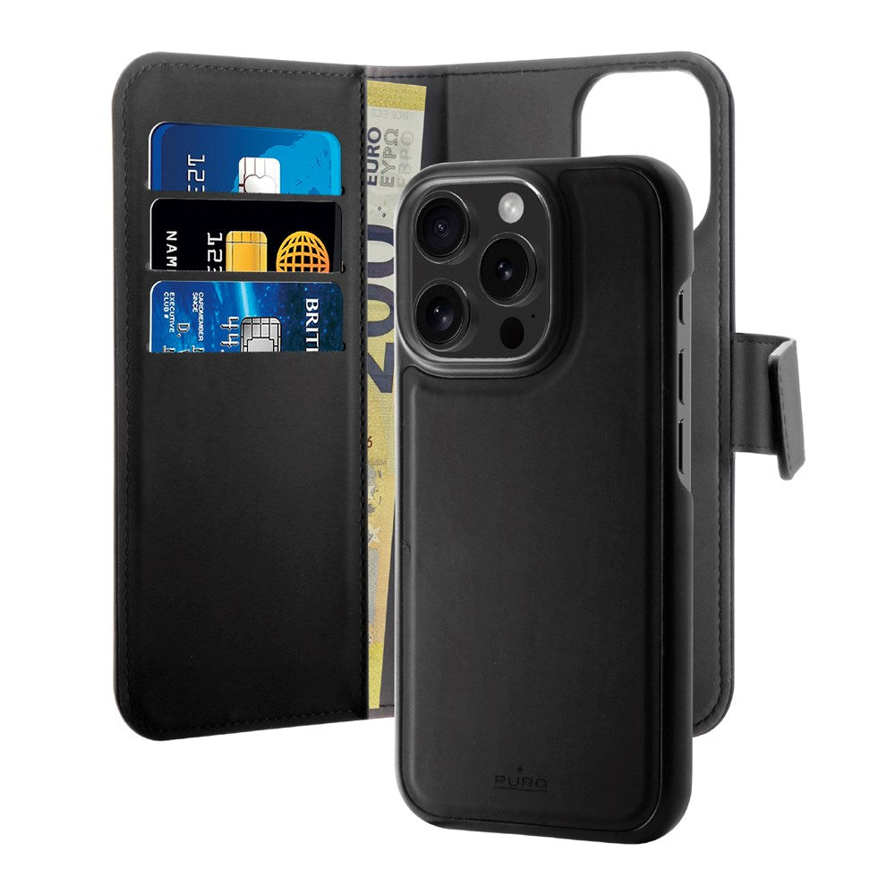 PURO 2-i-1 Kunstlæder Flip Cover - iPhone 16 Pro - Sort