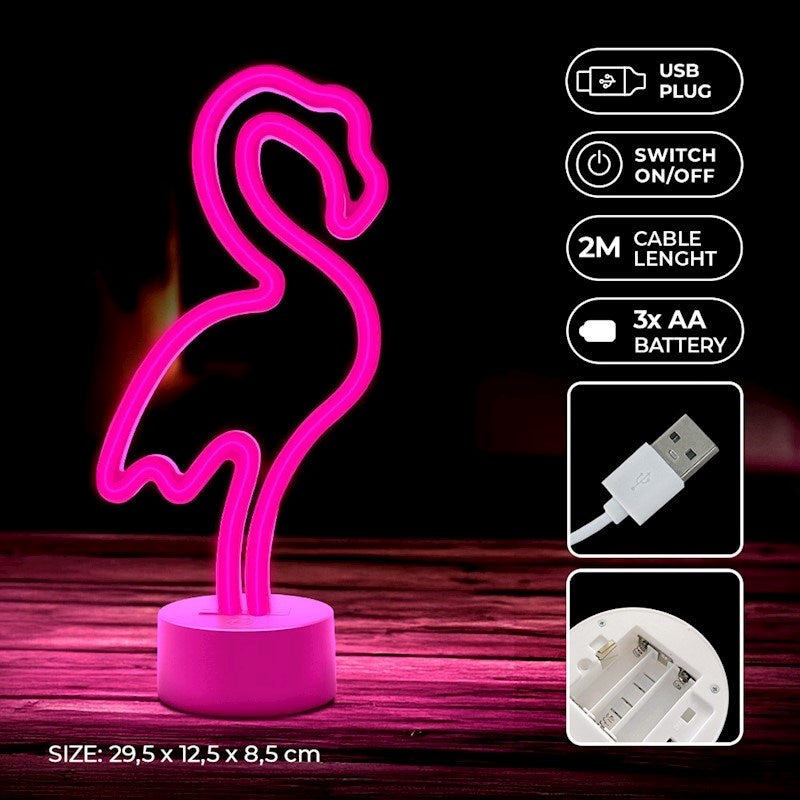 Neon Dekoration m. Fod LED fra Forever Light - Lyserødt Lys m. Flamingo