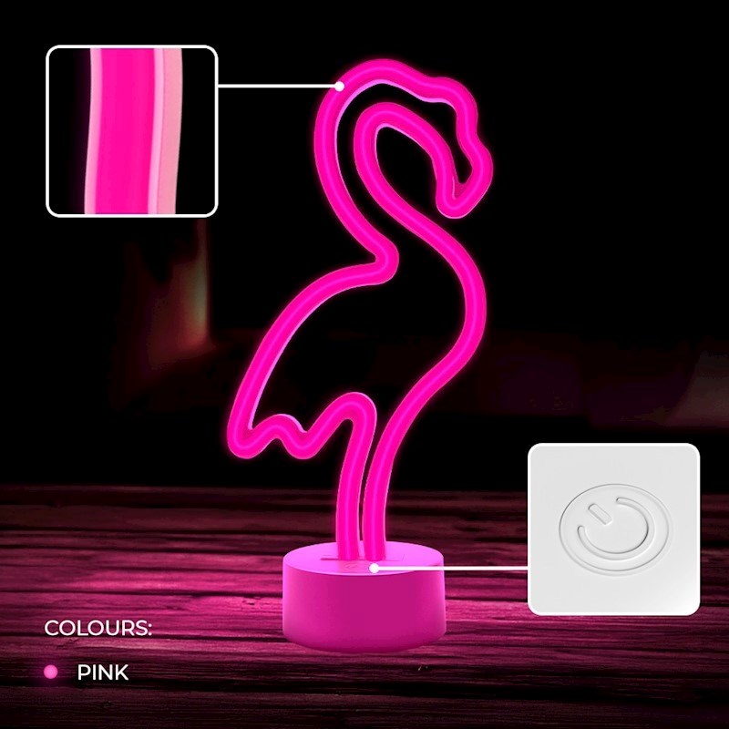 Neon Dekoration m. Fod LED fra Forever Light - Lyserødt Lys m. Flamingo