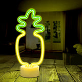 Neon Dekoration m. Fod LED fra Forever Light - Gult / Grønt Lys m. Ananas