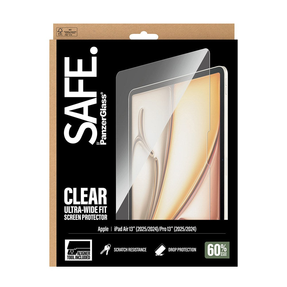 iPad Air 13" (2025 / 2024) / Pro 13" (2025 / 2024) - SAFE by PanzerGlass Ultra-Wide Fit Skærmbeskyttelsesglas m. Installationsramme - Gennemsigtig