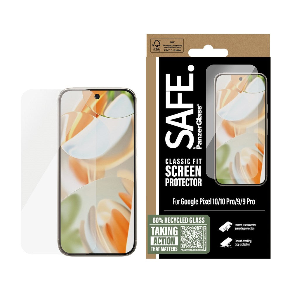 SAFE by PanzerGlass - Google Pixel 10 / 10 Pro / 9 / 9 Pro - Classic Fit Skærmbeskyttelse - Gennemsigtig