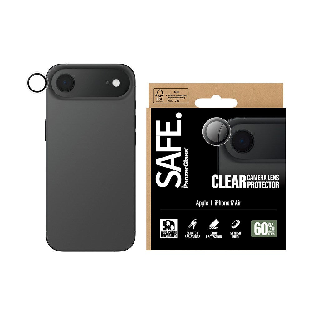 iPhone Air Safe by PanzerGlass Kameralinsebeskyttelse - Hærdet Glas - Gennemsigtig / Sort