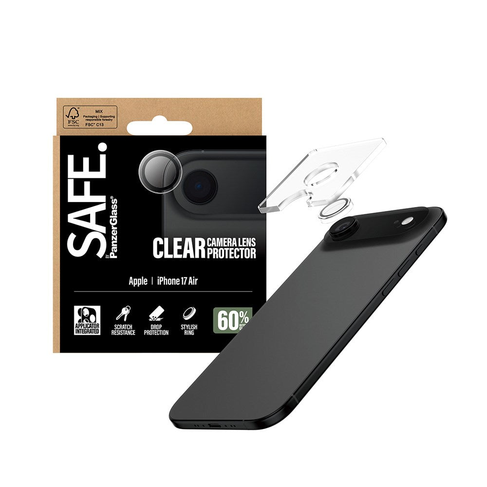 iPhone Air Safe by PanzerGlass Kameralinsebeskyttelse - Hærdet Glas - Gennemsigtig / Sort