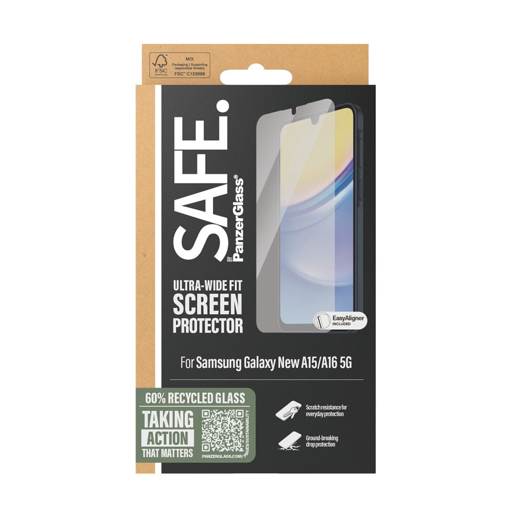 SAFE by PanzerGlass - Samsung Galaxy A16 - Ultra-Wide Fit Skærmbeskyttelsesglas - Gennemsigtig