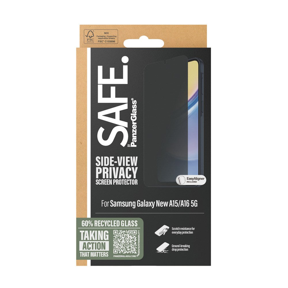 SAFE by PanzerGlass - Samsung Galaxy A16 - Ultra-Wide Fit Skærmbeskyttelsesglas - Privacy Funktion - Gennemsigtig