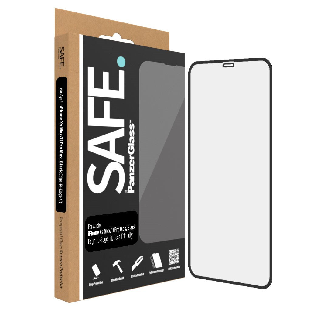 SAFE by PanzerGlass - Edge-to-Edge Fit Skærmbeskyttelse - iPhone XS Max/iPhone 11 Pro Max - Gennemsigtig/Sort Kant