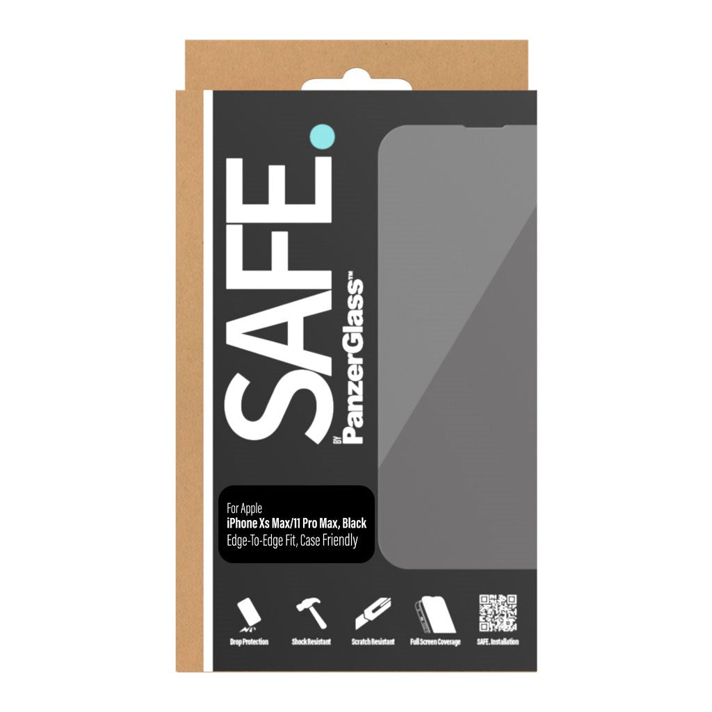 SAFE by PanzerGlass - Edge-to-Edge Fit Skærmbeskyttelse - iPhone XS Max/iPhone 11 Pro Max - Gennemsigtig/Sort Kant