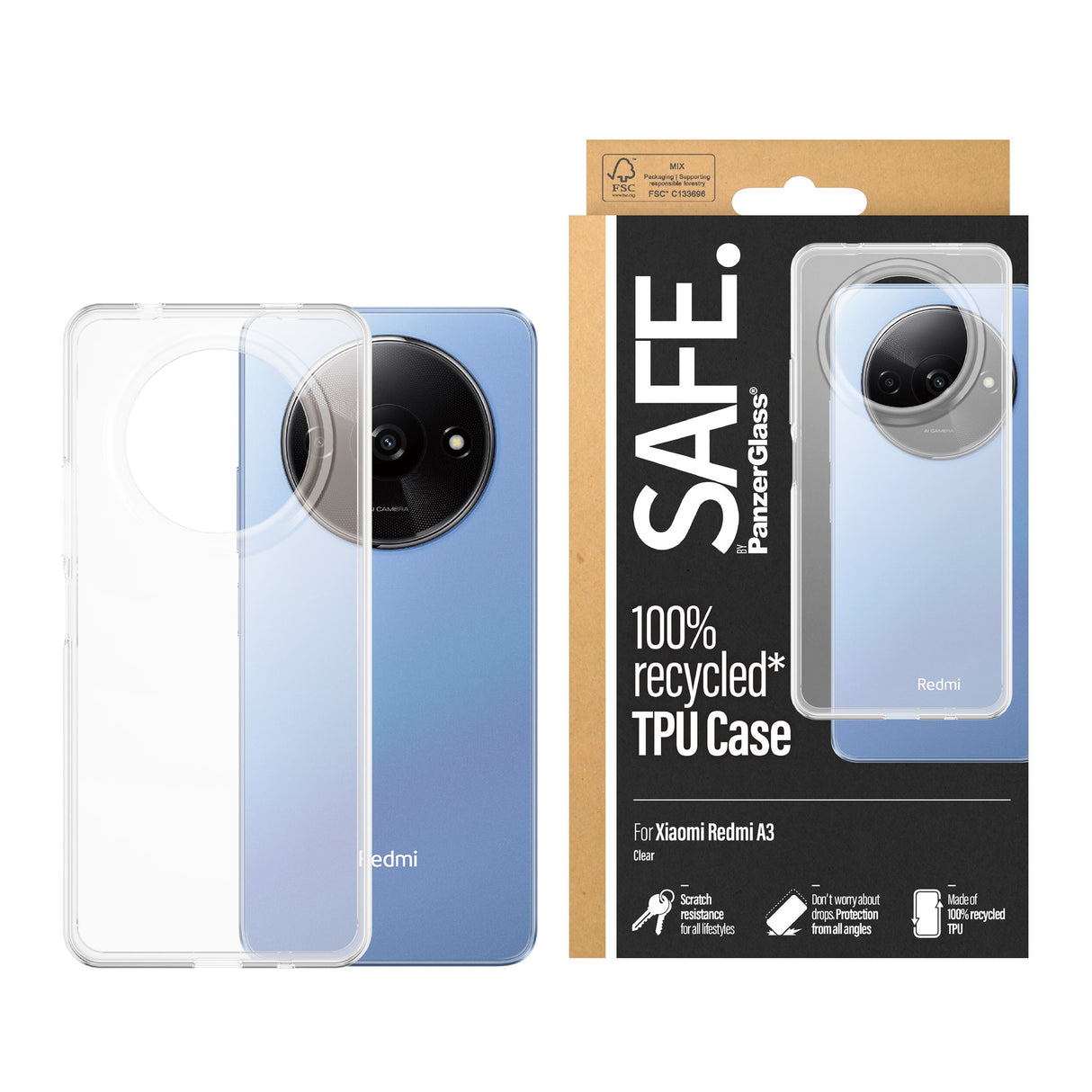 SAFE by PanzerGlass - Xiaomi Redmi A3 - Fleksibel Plastik Cover - Gennemsigtig