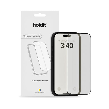 Holdit iPhone 16 / 15 / 14 Pro Hærdet Glas mobil Skærmbeskyttelse 3D - Case Friendly - Gennemsigtig / Sort Kant