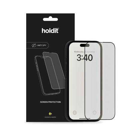 Holdit iPhone 15 Pro Hærdet Glas Skærmbeskyttelse m. Privacy Funktion - Sort Kant
