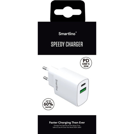 Smartline Vægoplader PD 20W m. 1 x USB-A & 1 x USB-C - Hvid