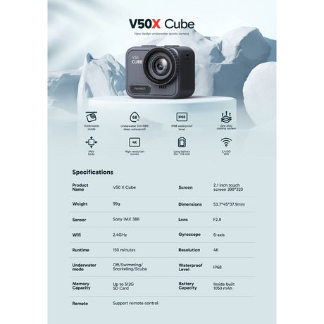 AKASO V50 X Cube Action Kamera - Vandtæt / 4K / 30FPS / Ultra HD / 20MP - Grå
